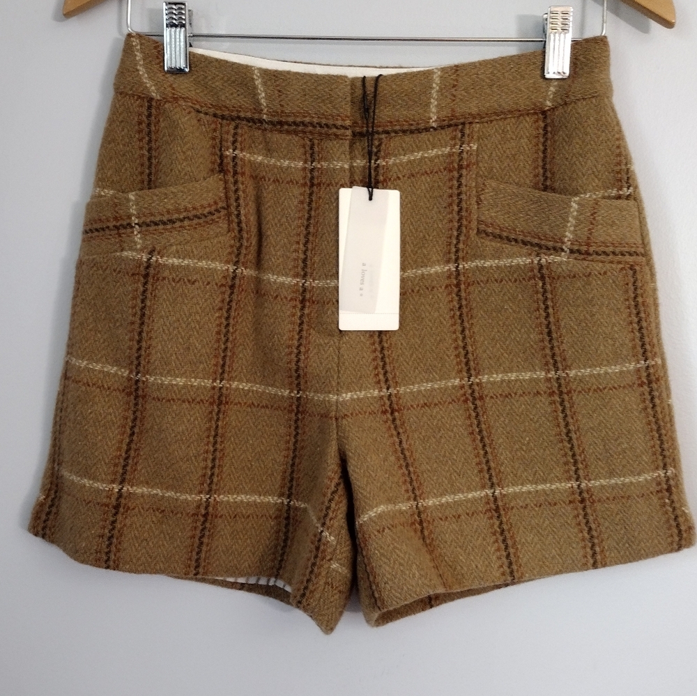 NWT a loves a camel plaid wool‎ blend shorts